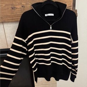 Zara Black and Cream Striped Sweater